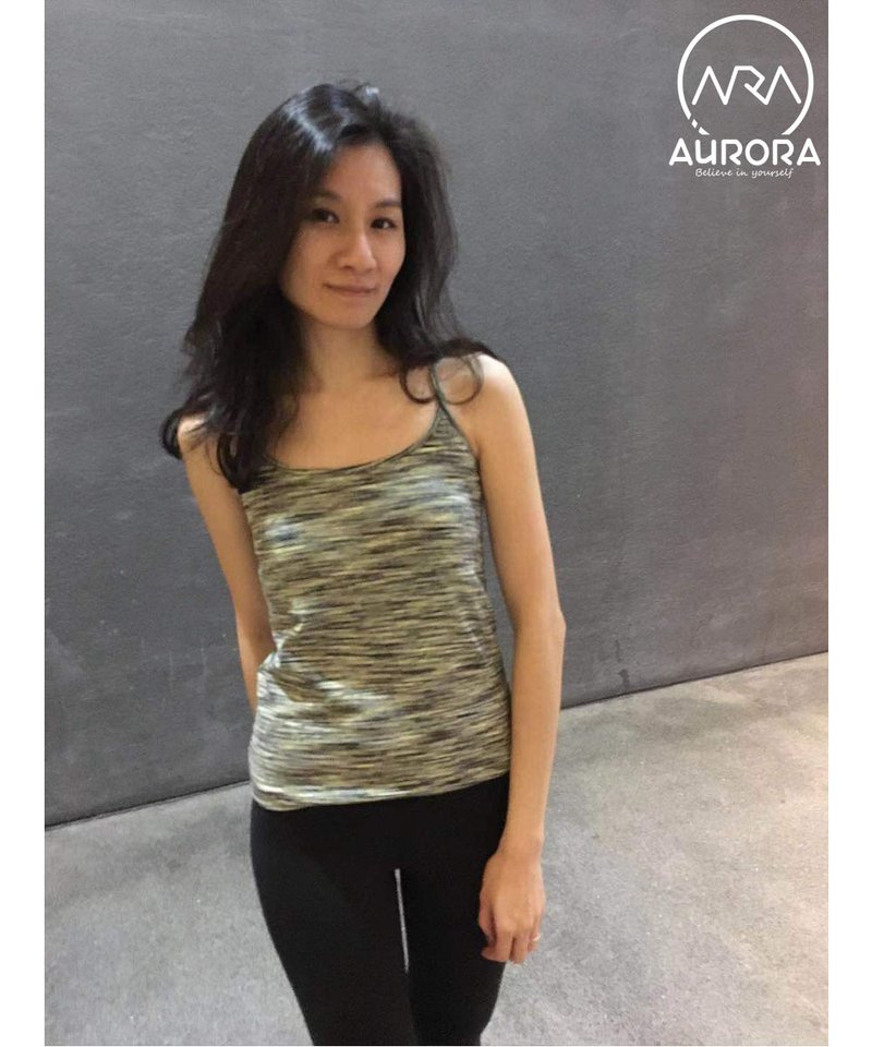 AURORA yellow and black satin dyed sports vest (with cups) - ชุดกีฬาผู้หญิง - ไฟเบอร์อื่นๆ สีดำ