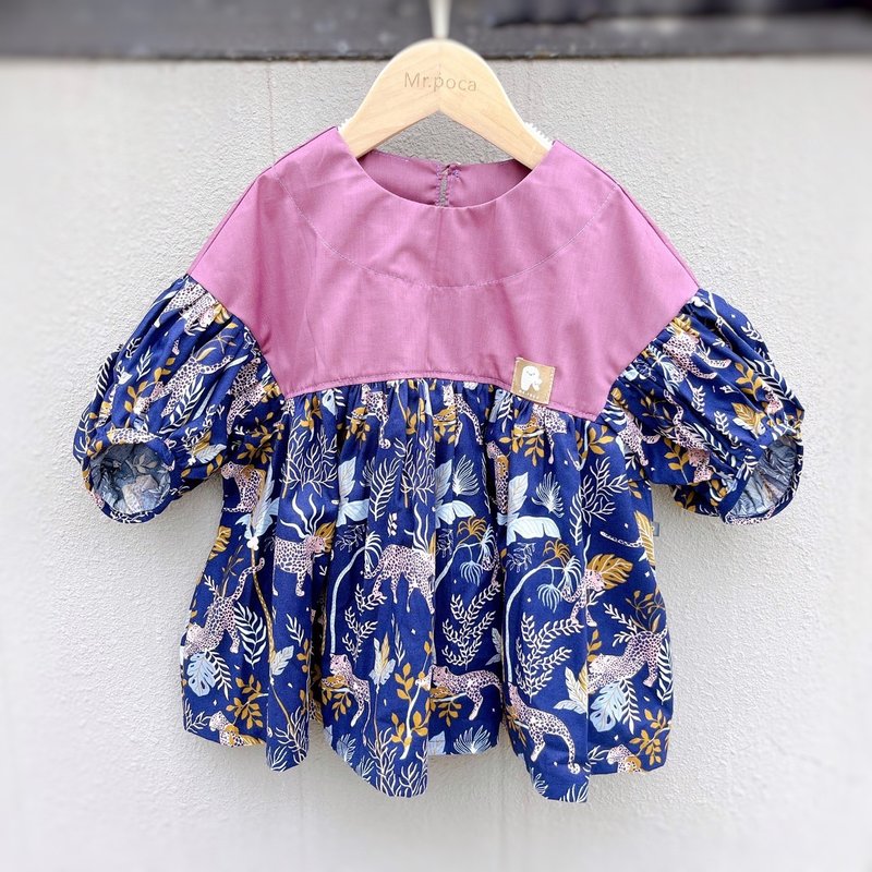 ジャングルパンサーブルー-パフスリーブトップ - トップス・Tシャツ - コットン・麻 多色