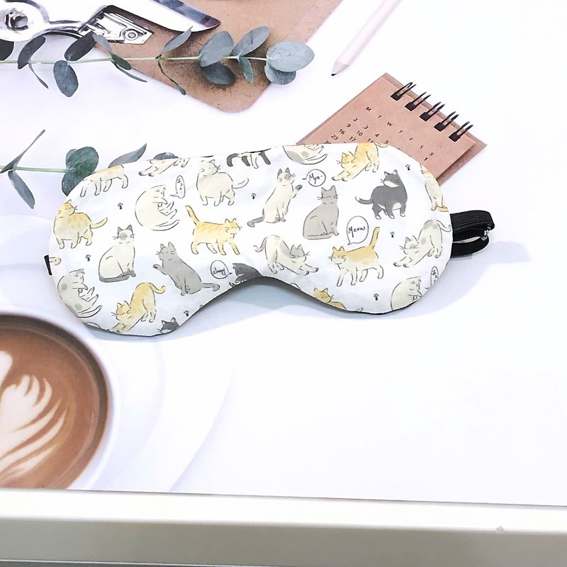 慵懶的貓/好眠舒適眼罩.韓國GOTS認證有機棉雙層紗.100%純棉 - 眼罩 - 棉．麻 白色