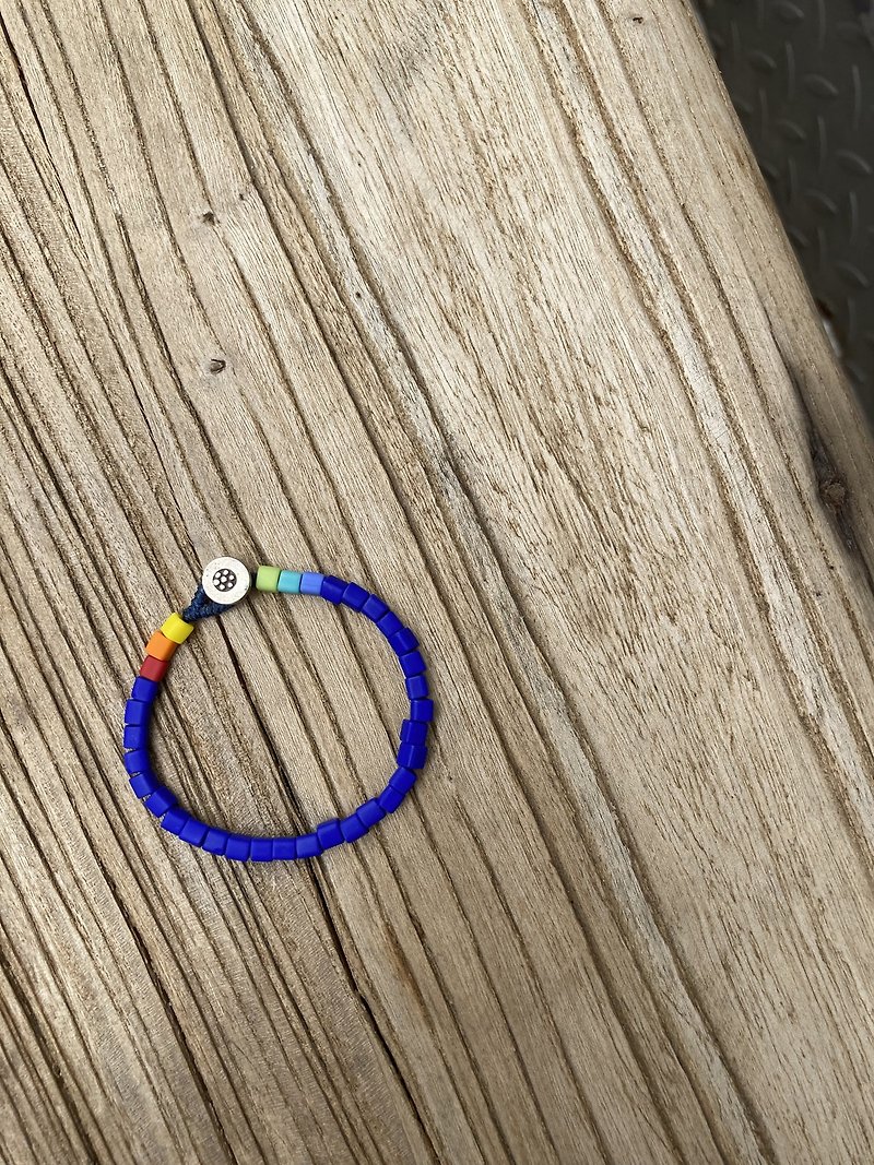 Rainbow Klein Blue Simple Wind Geometric Square Beads Retro 925 Silver Buckle Bracelet Neutral Japanese Bracelet After Rain