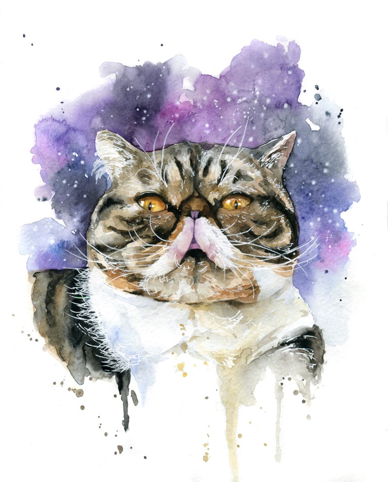 Custom Watercolor Cat Portrait - 似顏繪/人像畫 - 紙 紫色