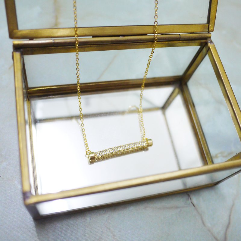 [Refurbished] Fine Stone Sparkling Bronze Necklace - สร้อยคอ - โลหะ สีทอง