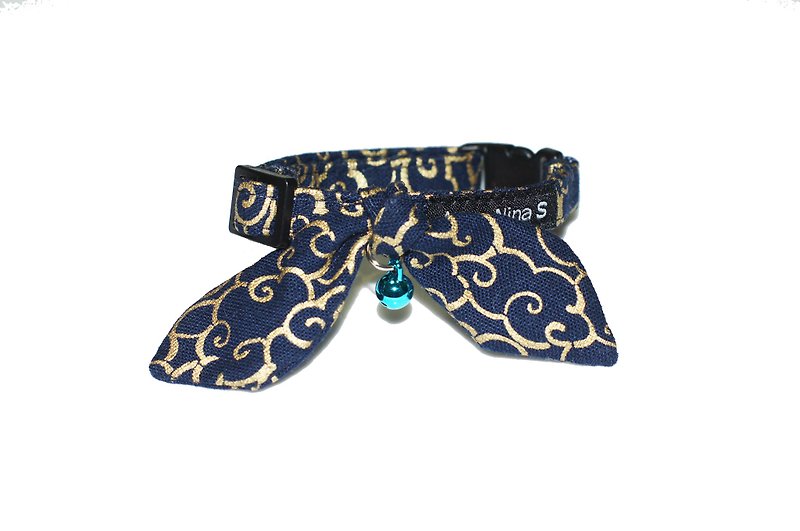 [AnnaNina] pet cat collar blue gold smart cloud Kelly towel S~M - อื่นๆ - ผ้าฝ้าย/ผ้าลินิน 