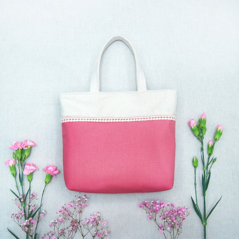 現貨粉紅色小手提袋 - 手提包/手提袋 - 棉．麻 粉紅色