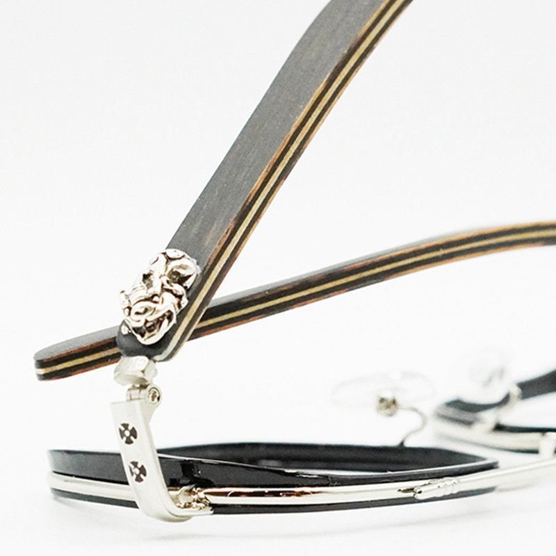 Pixiu into the mirror to attract wealth and prosperity_Five emperors money Silver Mr.Banboo Taiwan handmade glasses - Glasses & Frames - Wood 