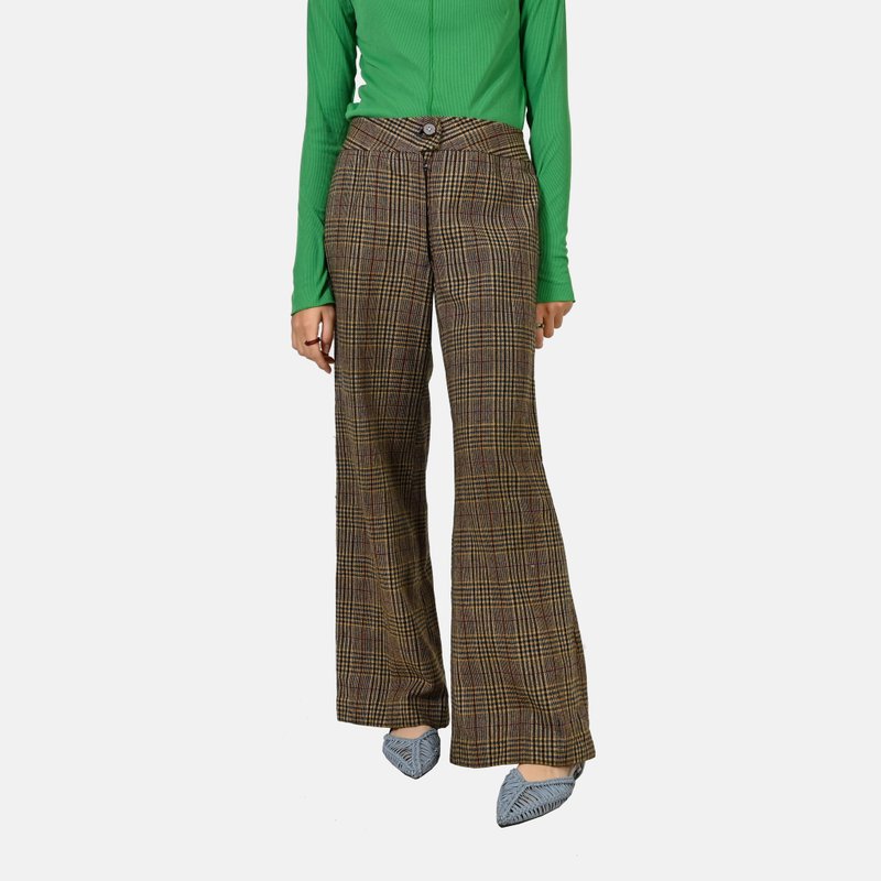 [Egg Plant Vintage] Strolling through the ancient capital, bell-shaped woolen low-rise trousers - Women's Pants - Wool 