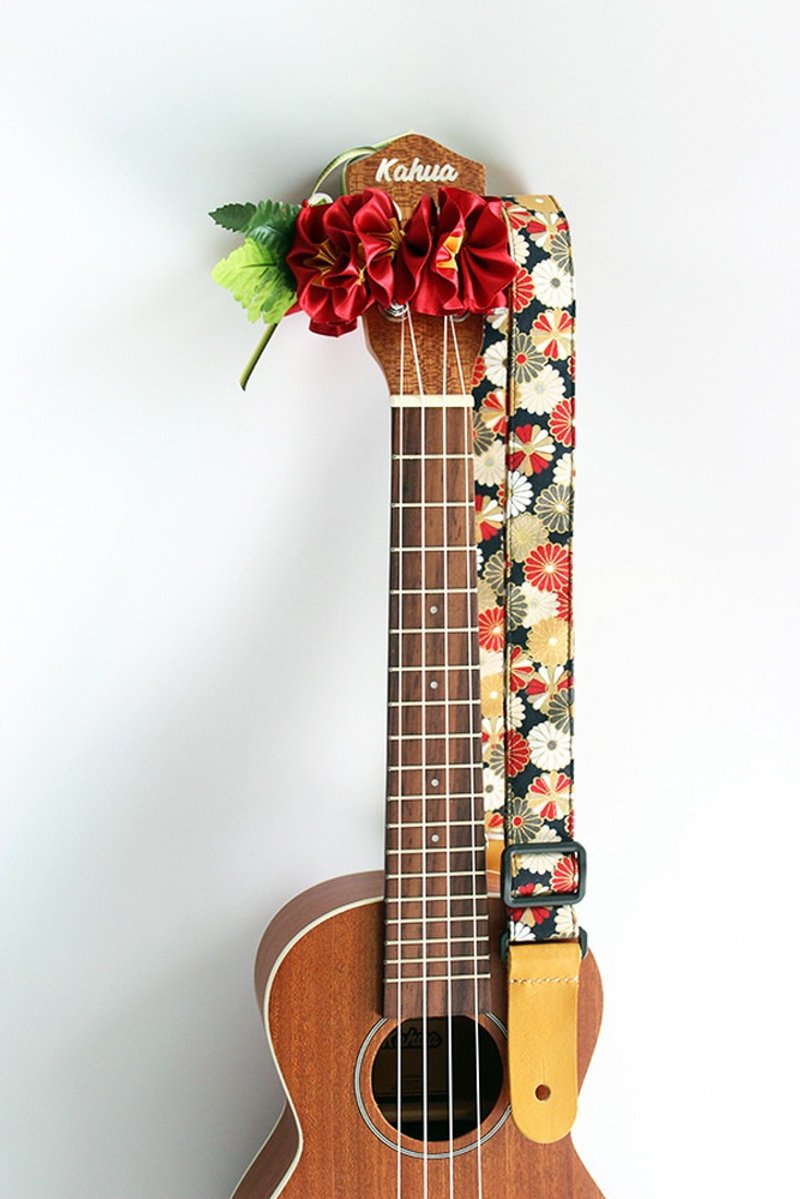Ukulele strap,kimono black,ukulele straps, japanese accessories,Kimono Pattern, - Guitar Accessories - Cotton & Hemp Black