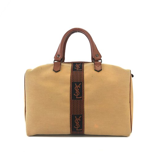 Delivered directly from Japan, brand name used packaging] Yves Saint  Laurent YSL Canvas x Leather Centerline Boston Bag Beige x Brown uu2w37 -  Shop solo-vintage Handbags & Totes - Pinkoi