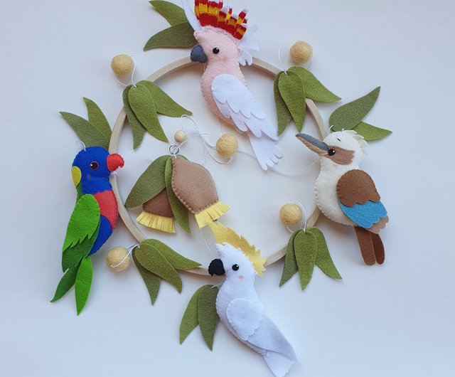 Baby Cot Mobile - order Australian Birds - Cockatoo, Lorikeet, Galah and Kookaburra