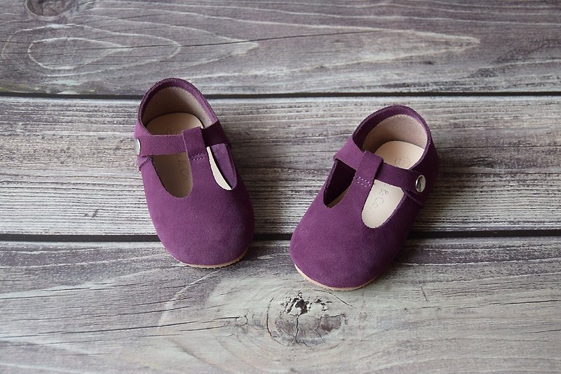 紫色學步鞋 週歲禮物 女寶寶禮物 嬰兒鞋 女童鞋  小孩禮物 周歲 - 男/女童鞋 - 真皮 紫色