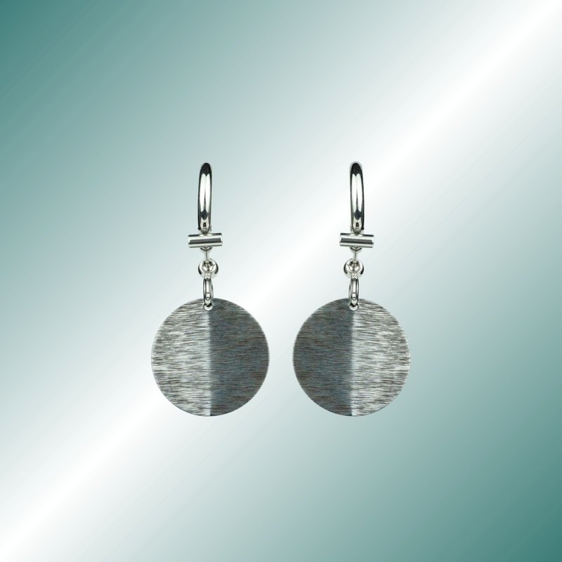 GUNMETAL Gunmetal Series Round Corner Brushed Texture Pendant Circle Earrings - Earrings & Clip-ons - Stainless Steel Black