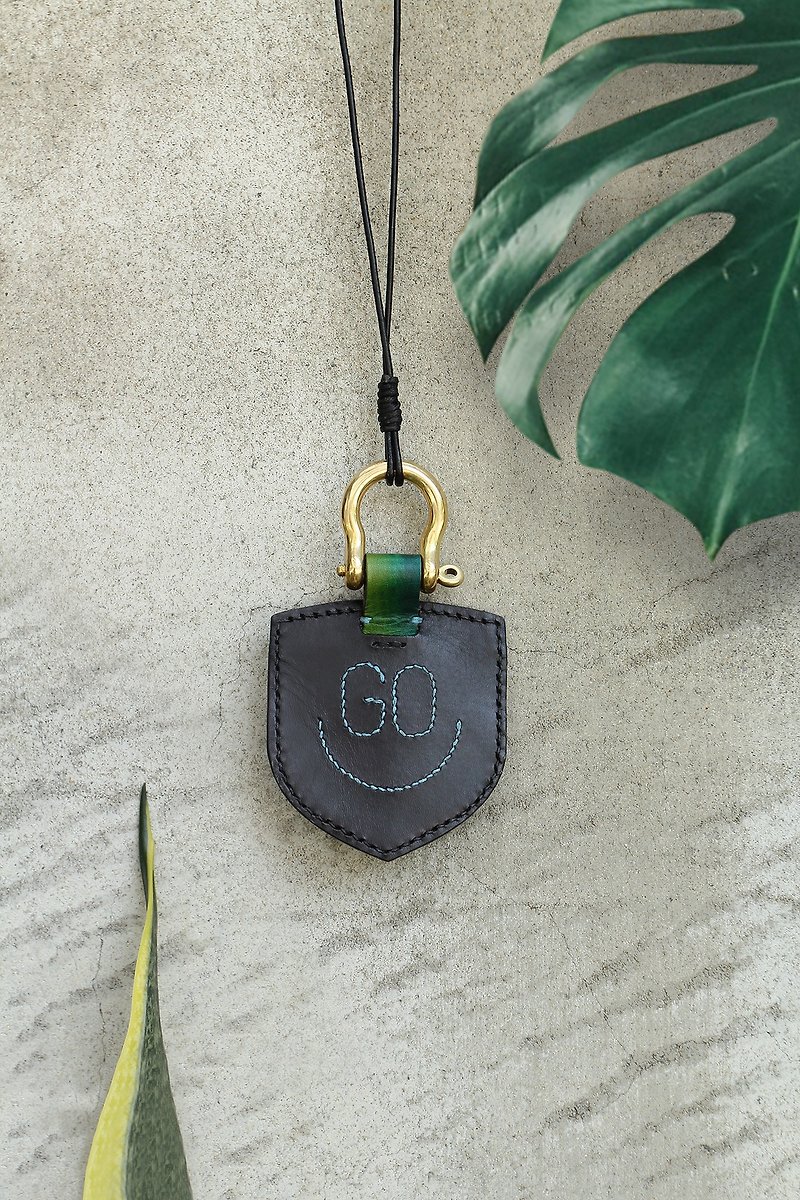 gogoro key ring GO smile badge collection handmade leather case custom - ที่ห้อยกุญแจ - หนังแท้ สีดำ