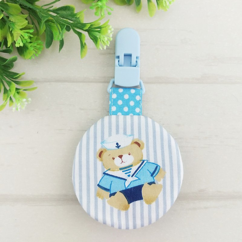 Navy teddy bear. Round peace symbol bag (can be added 40 embroidery name) - Omamori - Cotton & Hemp Blue