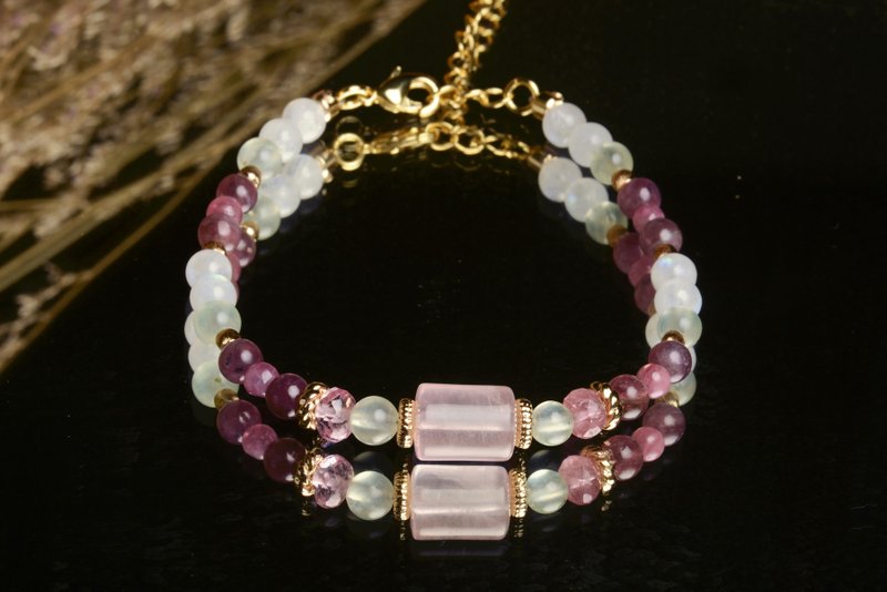 【神山晶礦】粉碧璽粉晶葡萄月光手鍊/粉碧璽/粉晶/葡萄石/月光石 - 手鍊/手環 - 水晶 粉紅色