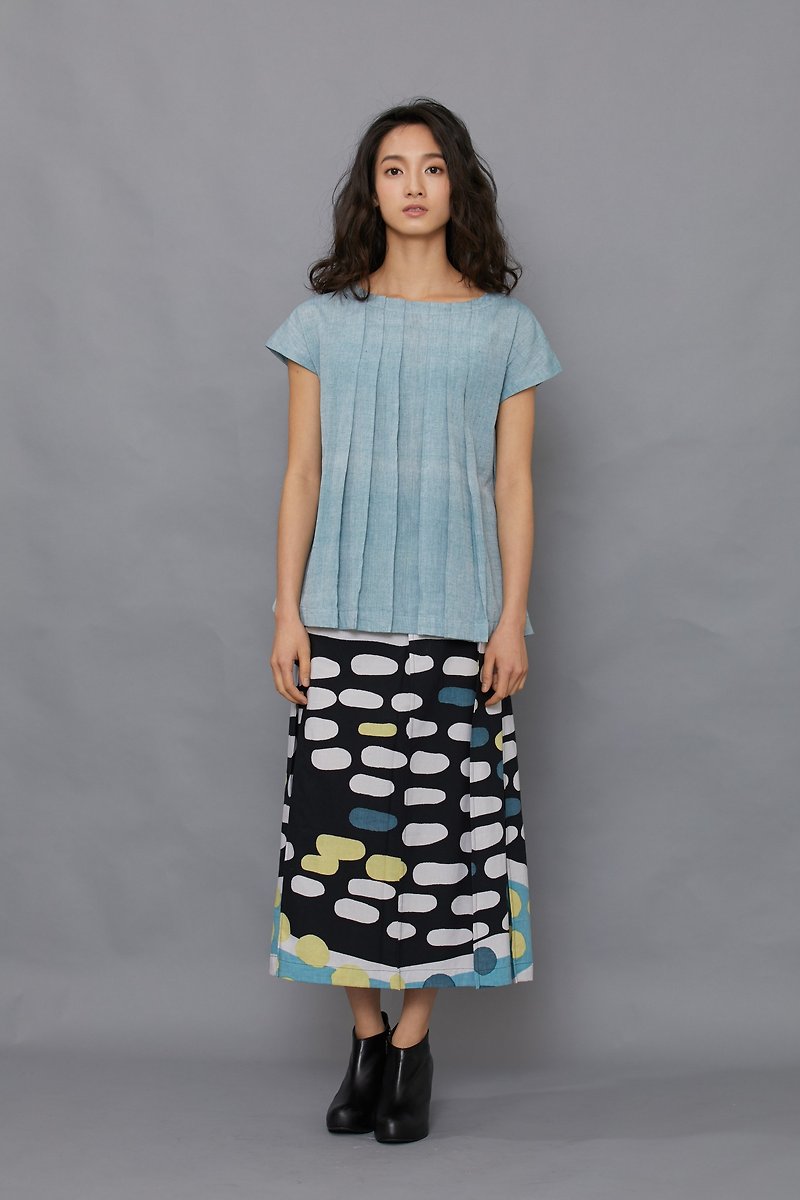long pleat skirt-Night water shore-fair trade - Skirts - Cotton & Hemp Multicolor