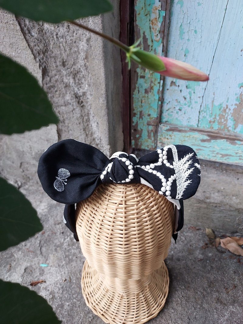 Handmade headband, black, handsome and cute - ที่คาดผม - ผ้าฝ้าย/ผ้าลินิน สีดำ