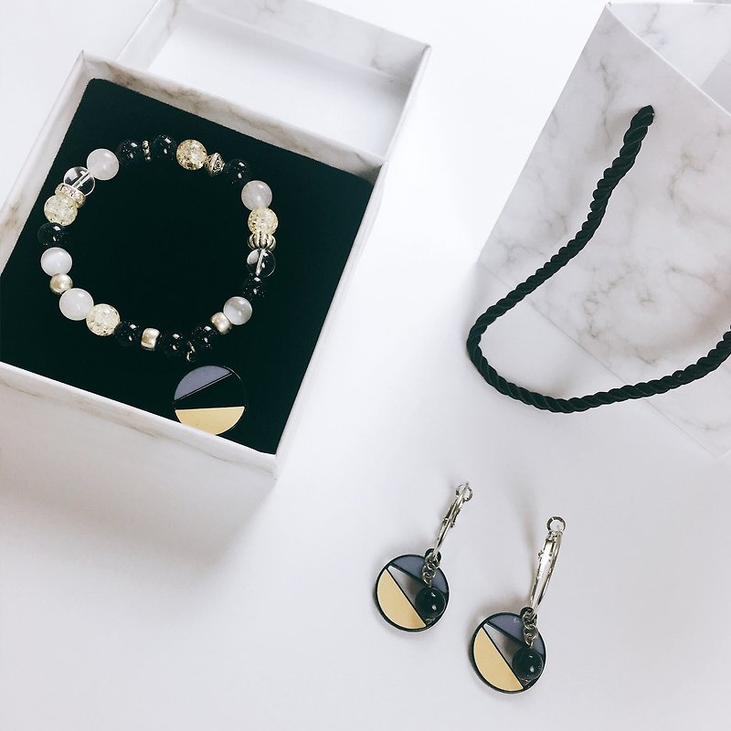 Goody Bag - Geometric Series - Geometric Patterns <Beaded Bracelet + Handmade Silver Ring Earrings> (Couples / Gift / Exchange Gifts / Custom Design / Delivery / Delivery) - สร้อยข้อมือ - เครื่องเพชรพลอย หลากหลายสี