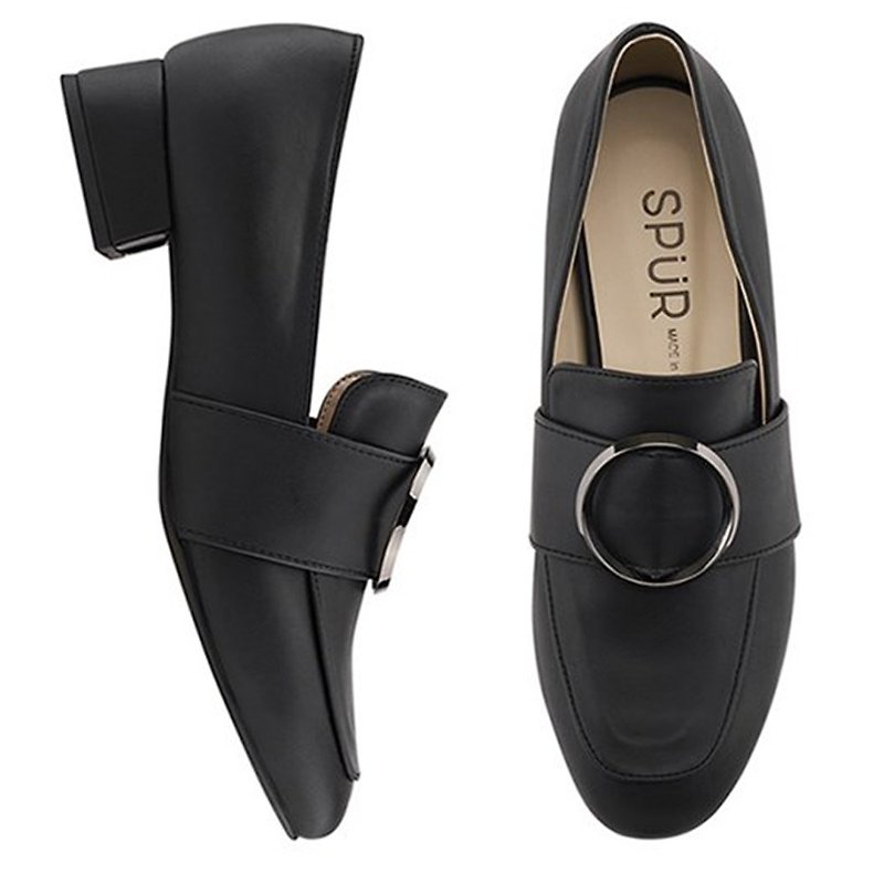 PRE-ORDER SPUR CIRCLE BUCKLE BELT MF7007 BLACK - รองเท้าอ็อกฟอร์ดผู้หญิง - หนังเทียม สีดำ