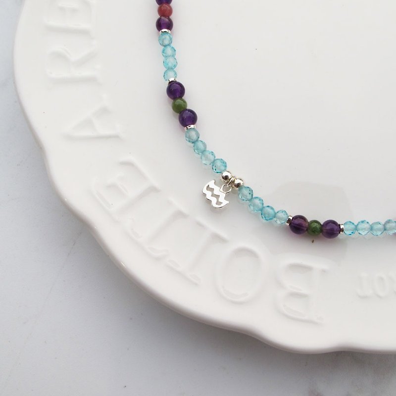 Bigman Taipa [Constellation Lucky Stone Series] Aquarius × Natural Stone Beads × Handmade Silver Bracelet - สร้อยข้อมือ - เครื่องประดับพลอย หลากหลายสี