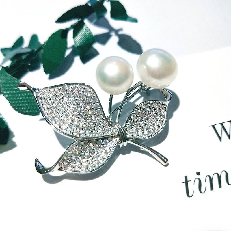 I JEWELRY happy lady butterfly classic extravagance top Stone pearl sterling silver brooch pin