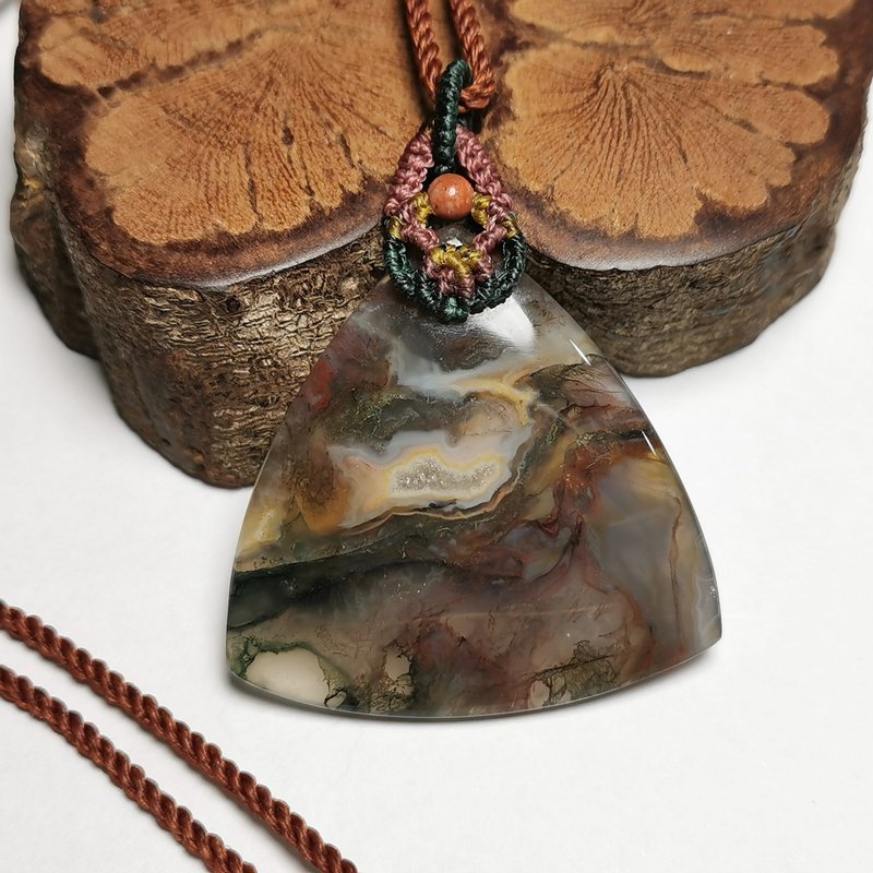 天然三彩/水草瑪腦-蠟線編織設計/雙面配戴/項鍊可調整長度 - 項鍊 - 水晶 多色