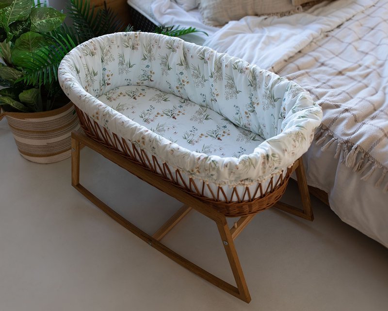 Baby Moses Basket Blooming Meadows with rocking stand - 兒童家具 - 其他材質 白色