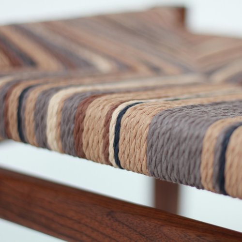 Muzulee Woodworking 步日常聯名款/梵谷繩編凳/胡桃木/不對稱配色編織/時尚灰迷彩