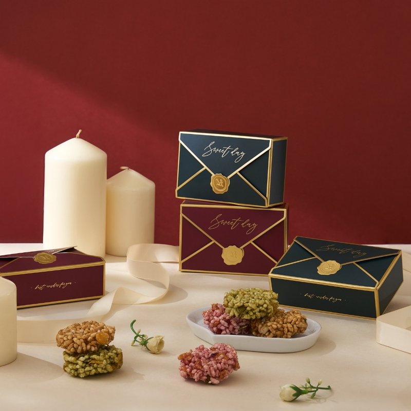 【カスタマイズ可能なウェディングプチギフト】手作り醤油風味米菓子ミニギフトボックス - テーブルギフト、再入場ギフト、イベントギフト - クッキー・焼き菓子 - 食材 レッド