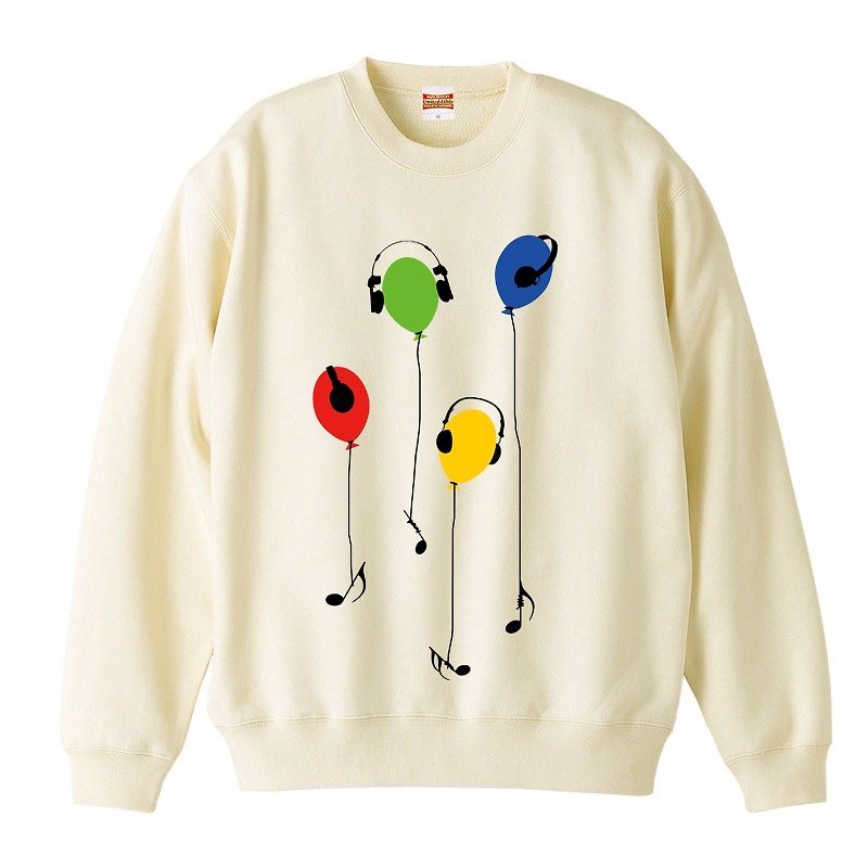 [Sweatshirt] Music Balloon - เสื้อยืดผู้ชาย - ผ้าฝ้าย/ผ้าลินิน ขาว