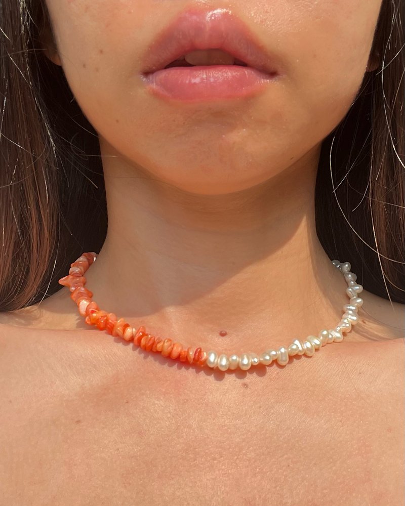 ไข่มุก สร้อยคอ สีส้ม - 1/2 necklace ,freshwater pearl ,stone