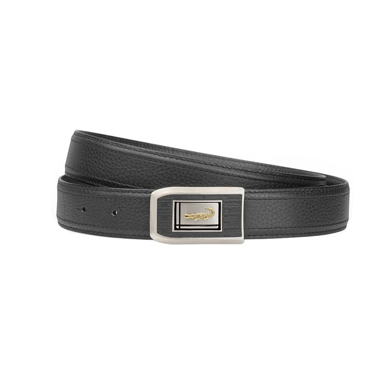 [Genuine Leather Belt/24H Shipping] Pebbled Soft Leather Perforated Belt 32MM-0101-7019-Black - Belts - Genuine Leather Black