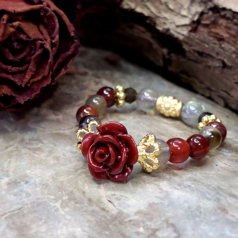 Rose Queen Ring | Purple Gold Cinnabar | Fine Colored Labradorite | Agate | Golden Sand Obsidian | - แหวนทั่วไป - คริสตัล 