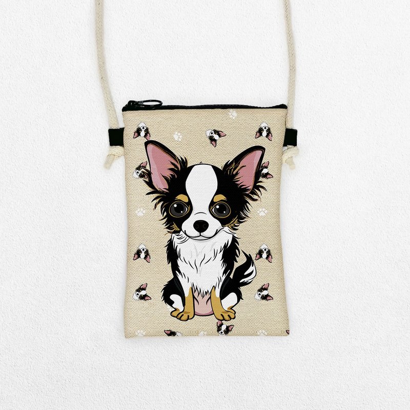 Long-haired Chihuahua 4-color pet pattern light travel carry-on bag mobile phone bag passport bag walking bag - กระเป๋าสัตว์เลี้ยง - เส้นใยสังเคราะห์ หลากหลายสี