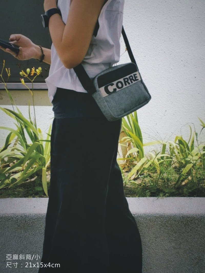 CORRE【LI074】linen letter crossbody bag small - Messenger Bags & Sling Bags - Cotton & Hemp Gray
