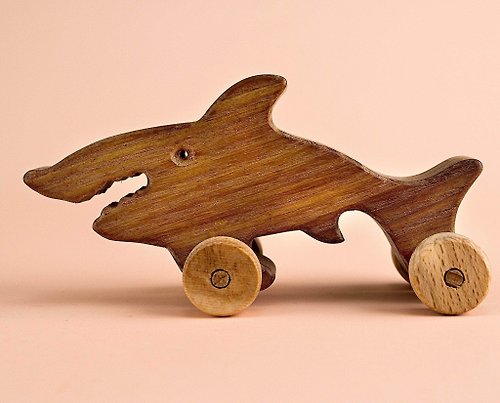 FirebirdWorkshop Wooden push toy shark, Toddler push toys, Montessori baby toy, Push and pull toy