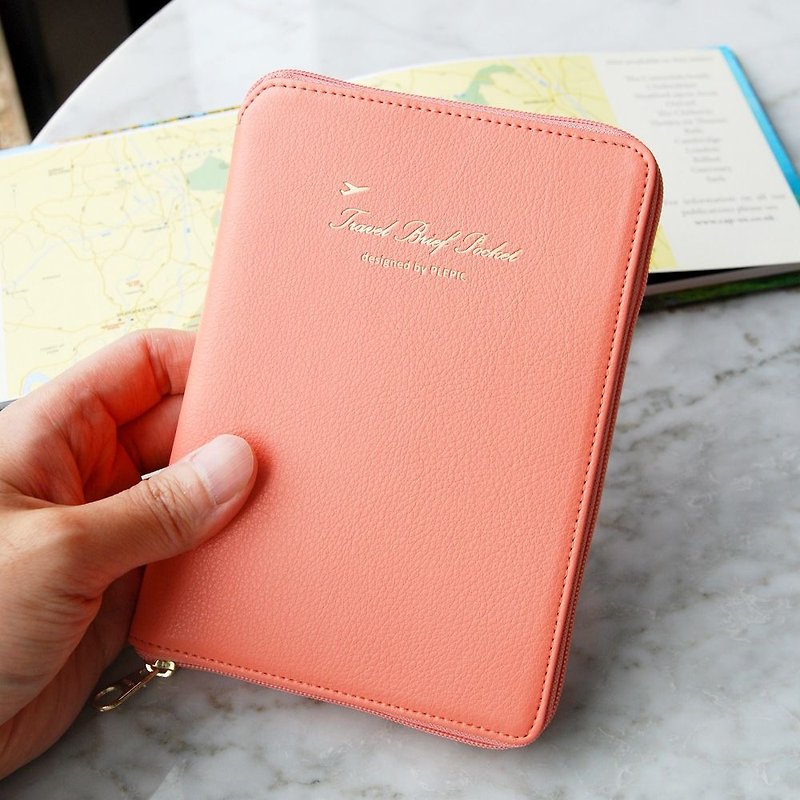 PLEPIC 時尚輕旅拉鍊護照包-珊瑚粉,PPC93747 - 護照套 - 人造皮革 粉紅色