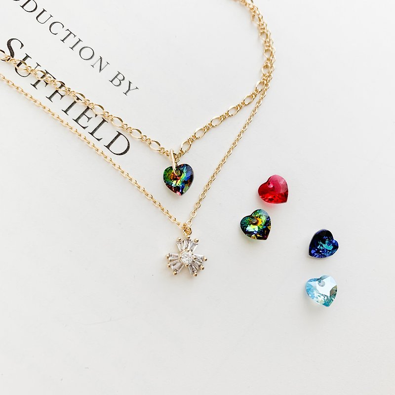 Gold / Emerald City / Heart and Star Double Choker Necklace SV095G - สร้อยคอ - โลหะ สีทอง