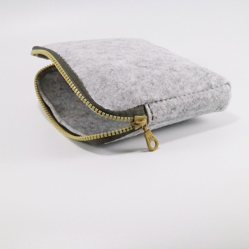 Light Flower Grey Industrial Wool Felt Small Square Bag-Olive Green + Mustard Yellow - Toiletry Bags & Pouches - Wool Gray