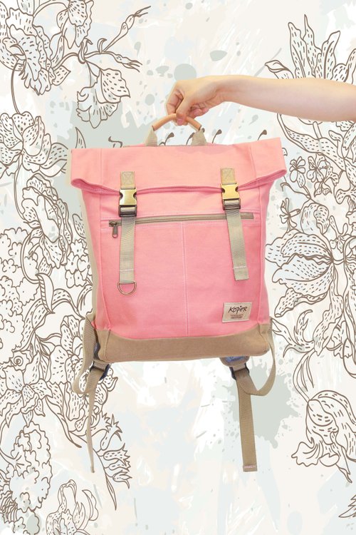 [Unflat Sail] Retro Double Buckle Backpack/Canvas- Peach(Made in Taiwan)