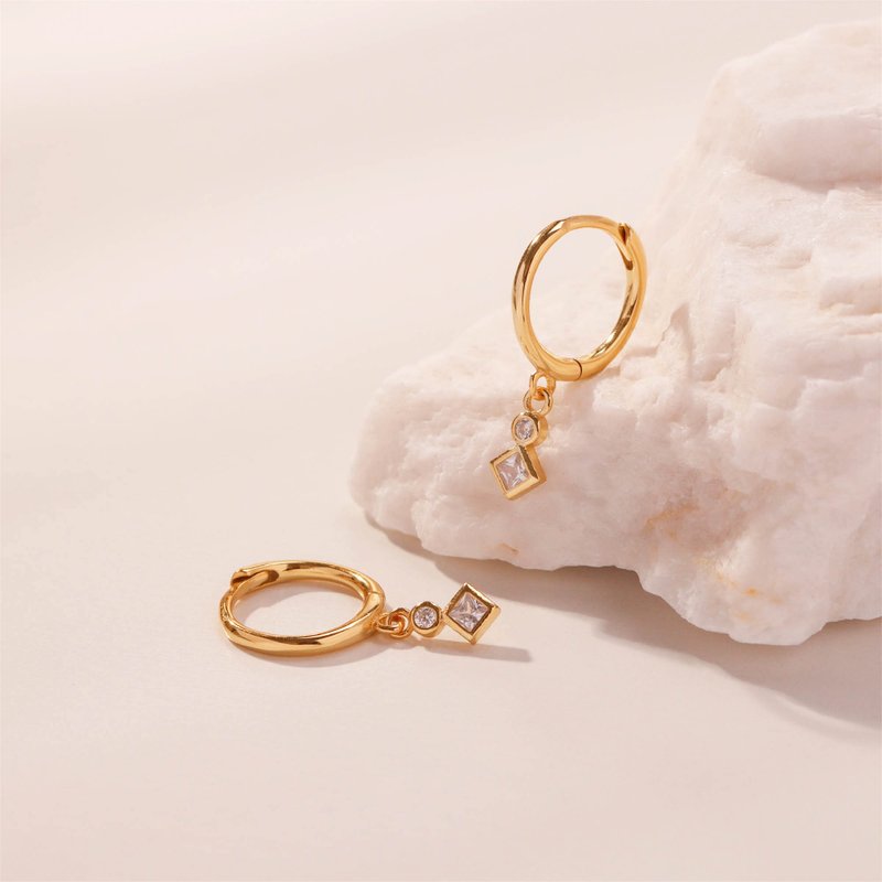 Diamond Earrings Dangle Earrings Minimalist Jewelry Bridesmaid Earrings Gold - ต่างหู - เงิน สีทอง