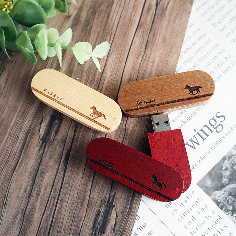 Horse Wooden USB Memory 32GB Personalized Message Christmas Gift Wedding Gift Baby Gift Horse Woman USB3.0 - USB Flash Drives - Wood Brown