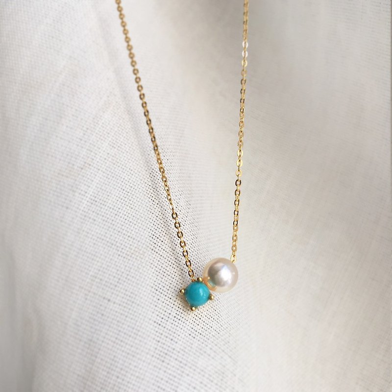 K14gf Turquoise Necklace, December Birthstone, Akoya Pearl Dainty Necklace