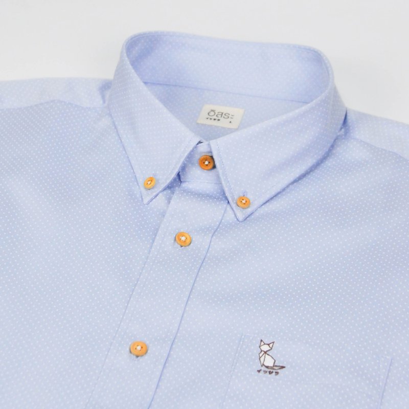 (NO XL) CAT // blue polka dot // men shirt slim fit - Men's Shirts - Cotton & Hemp Blue