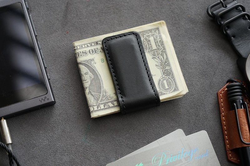 Genuine Leather Wallets Black - Money Clip(MCO004)(Black)