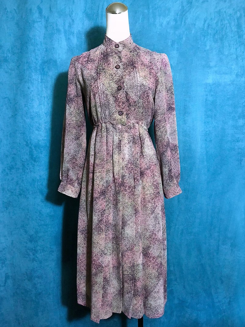 Pingpong vintage [Vintage dress / romantic totem printing chiffon vintage dress] bring back VINTAGE - One Piece Dresses - Polyester Pink