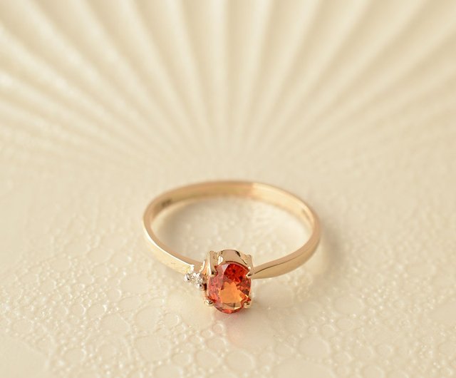 非加熱オレンジサファイア 2.1ct ダイヤモンド 0.4ct プラチナ