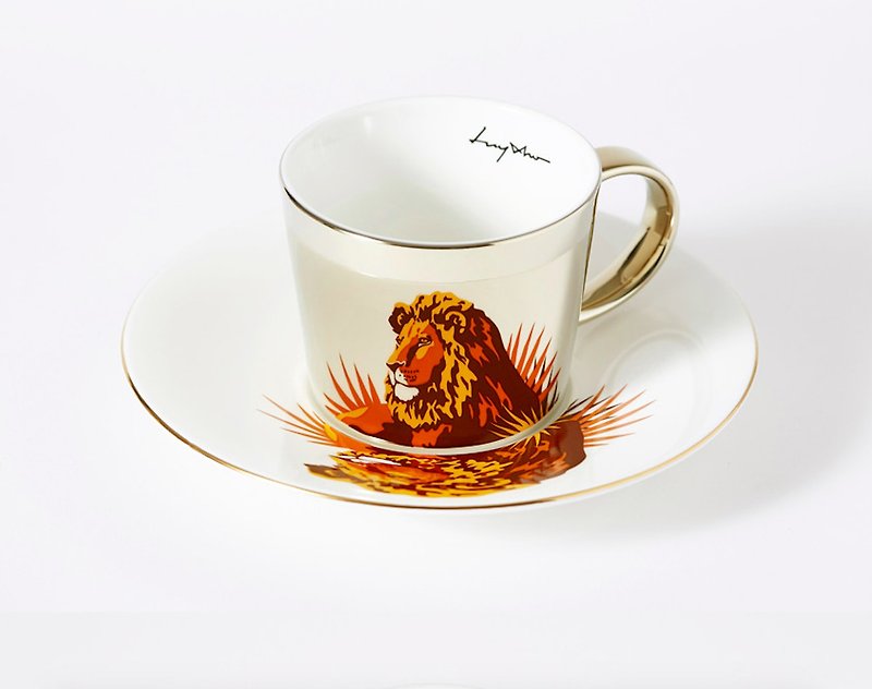 Luycho Mirror Cup & Saucer _ Lion - Pottery & Ceramics - Pottery Gold