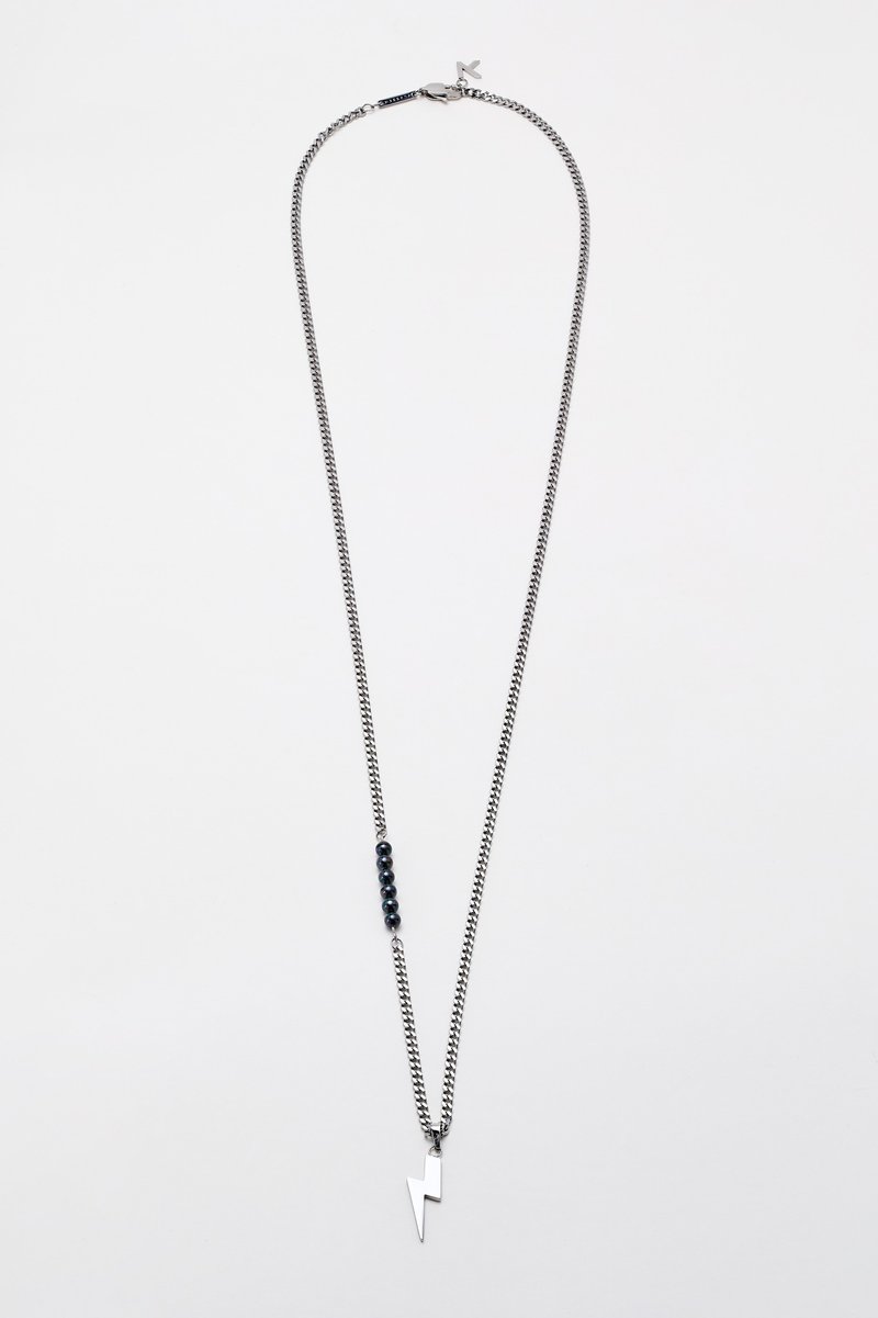 Lightning Necklace Silver & Black Pearl (760mm) - สร้อยคอ - สแตนเลส 