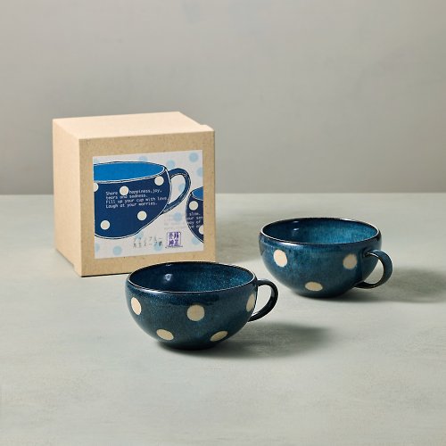 有種創意 日本食器 日本美濃燒 - 藍水玉湯碗 - 禮盒組(2件式) - 400 ml