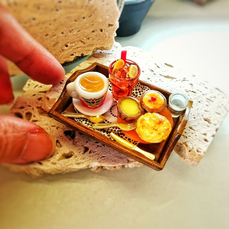 [Original Hong Kong-style handicraft] Simulated Hong Kong tea restaurant miniature scene box - ของวางตกแต่ง - เรซิน สีนำ้ตาล